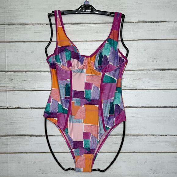 Nanette Lepore Color Block Molded One Piece Swimsuit Size 10 - Picture 2 of 10